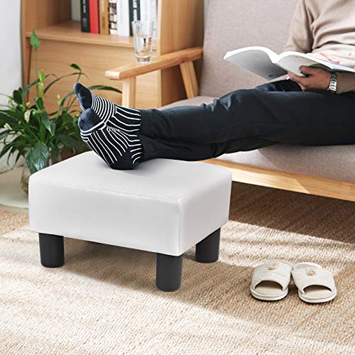 16" Small PU Leather Ottoman with Padded Seat Plastic Wood Legs (Red) O36787