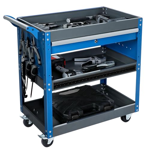 Blue 3 Tier Rolling Tool Cart with Drawers T4233