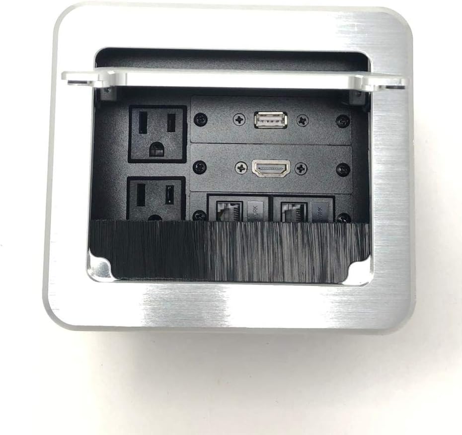 Silver Conference Table AV Box with 2 AC, 1 HDMI, 1 USB, 2 RJ45 L179377