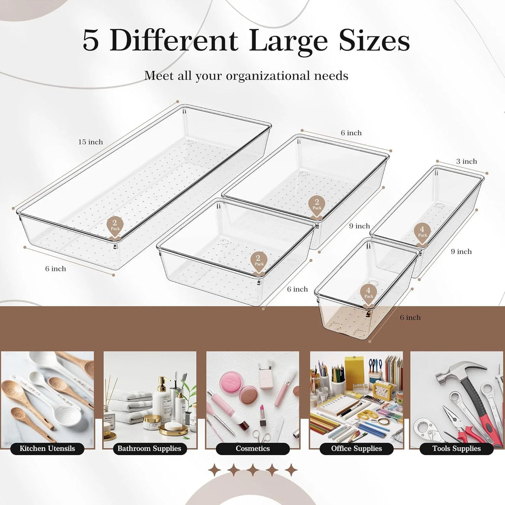 14 PCS Clear Plastic Drawer Organizer Set R7387