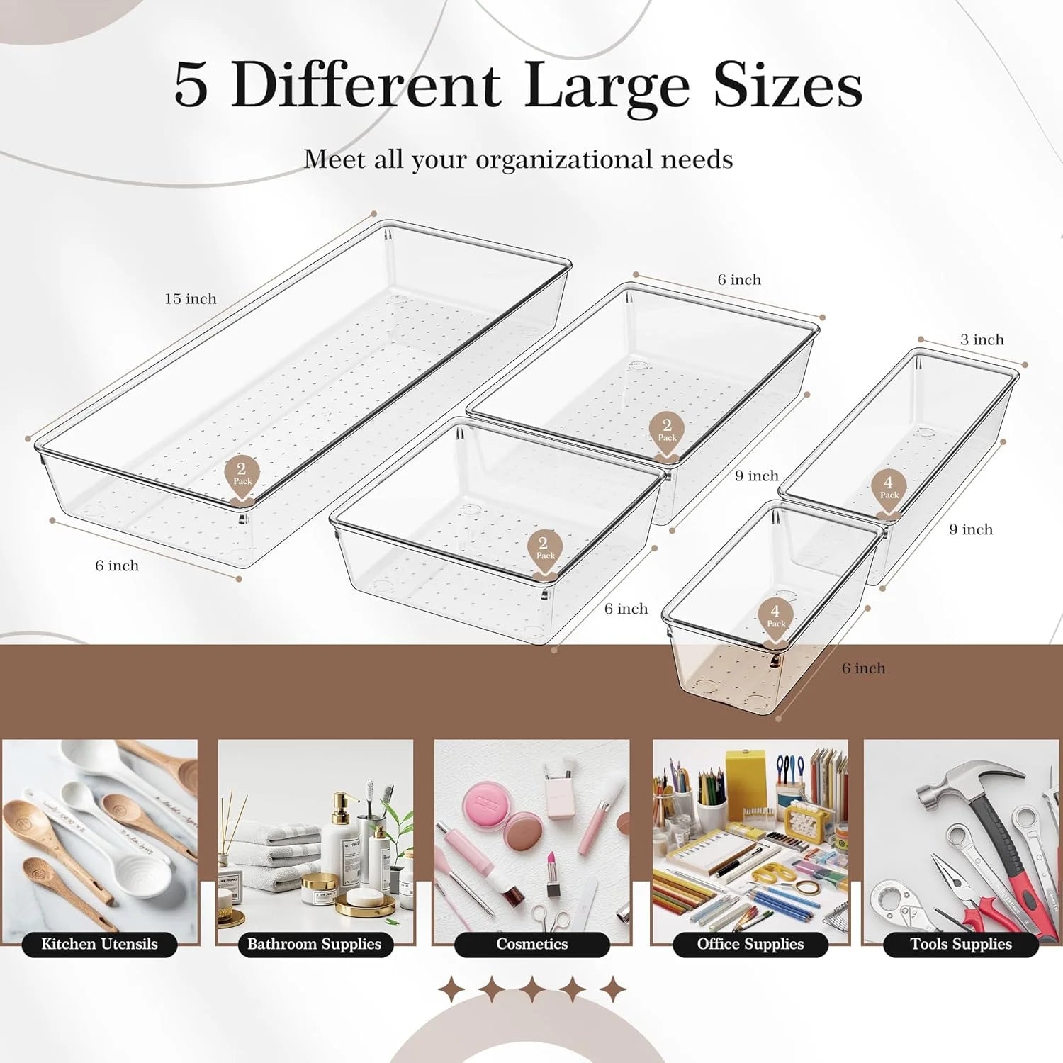14 PCS Clear Plastic Drawer Organizer Set R7387