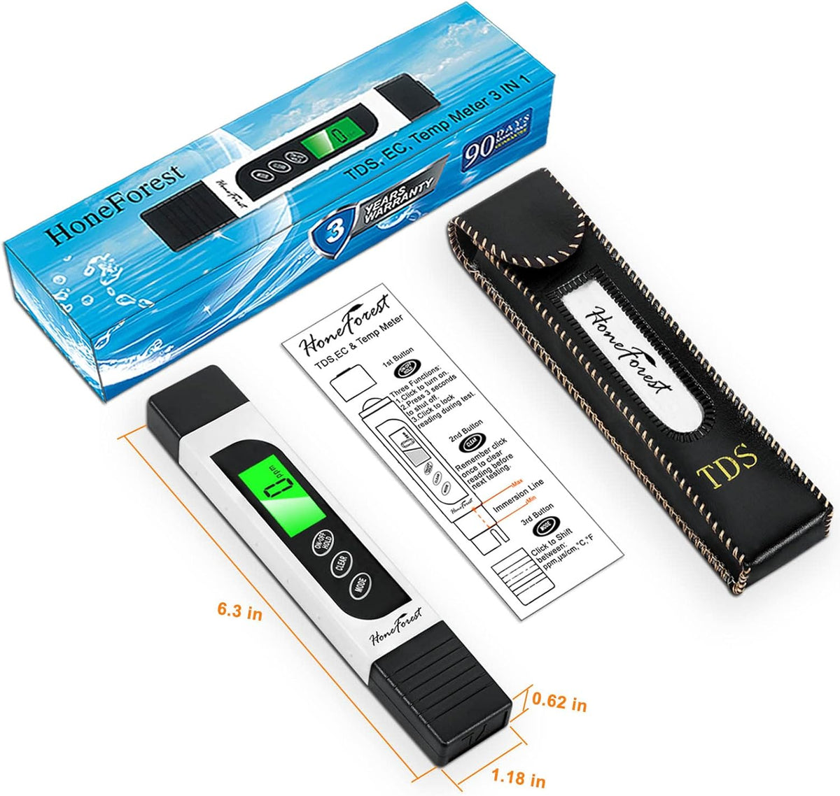 TDS Meter EC Meter Temperature Meter 3 in 1 0-9990ppm E4336