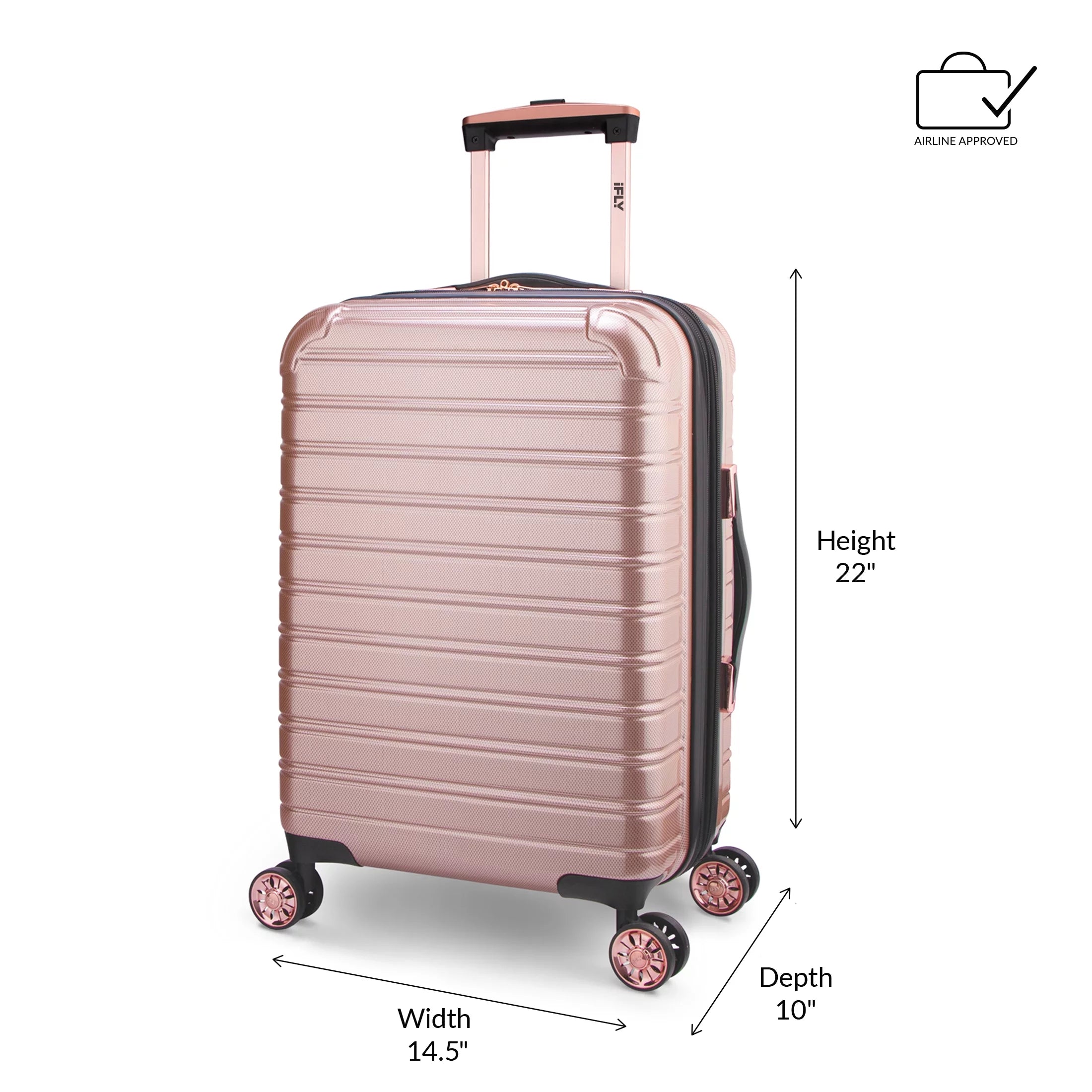 3 Piece Hardside Luggage Set, 20" Carry-on, 24" and 28" Checked, Rose Gold K2294