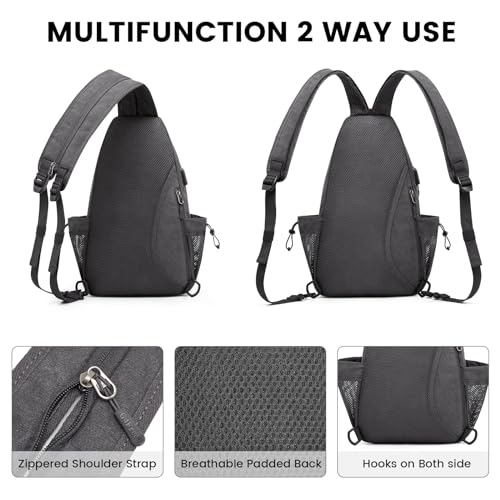 Canvas Sling Bag Crossbody Backpack with USB Charging Port (Dark Grey) I5112