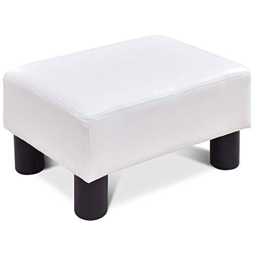 16" Small PU Leather Ottoman with Padded Seat Plastic Wood Legs (Red) O36787