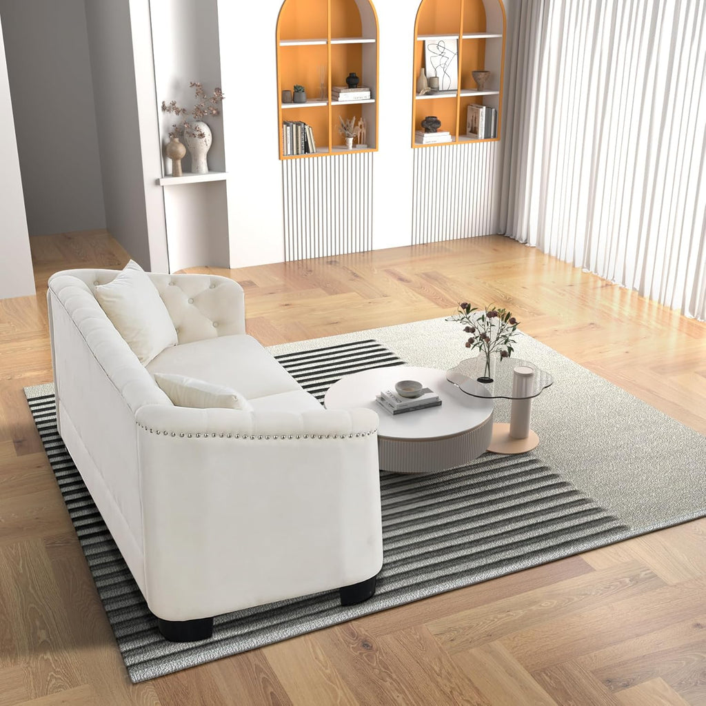 Beige Velvet 3-Seater Sofa with 2 Pillows L813517