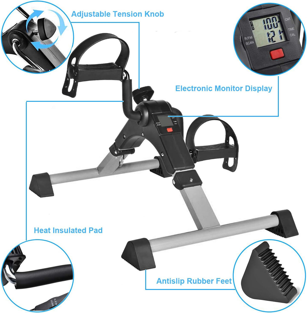 Silver Mini Exercise Bike Pedal Exerciser with LCD Monitor L8916
