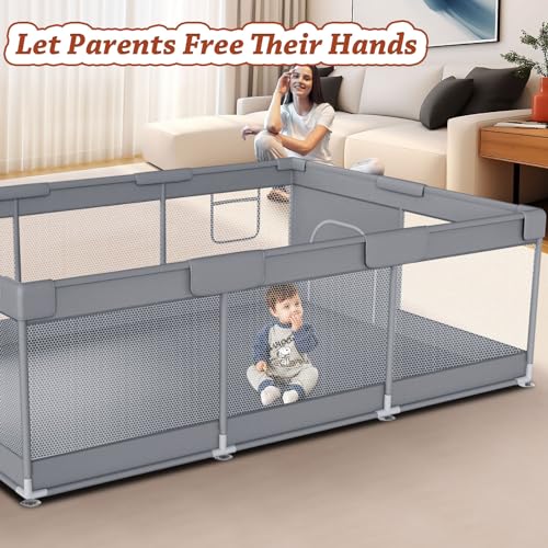 Extra Large 74" x 50" Baby Playpen with Breathable Mesh J5767