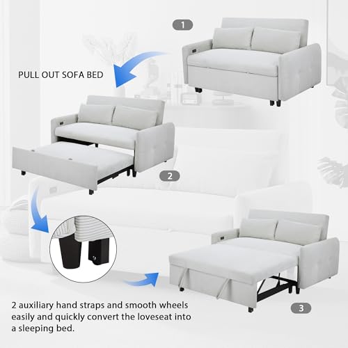 Blue Grey Corduroy 4 in 1 Convertible Sofa Couch Bed J95759