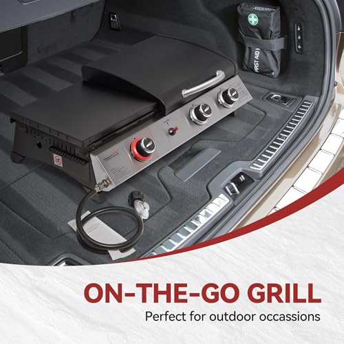 3 Burner Propane Gas Grill and Griddle Combo with Lid, Silver & Black U3730