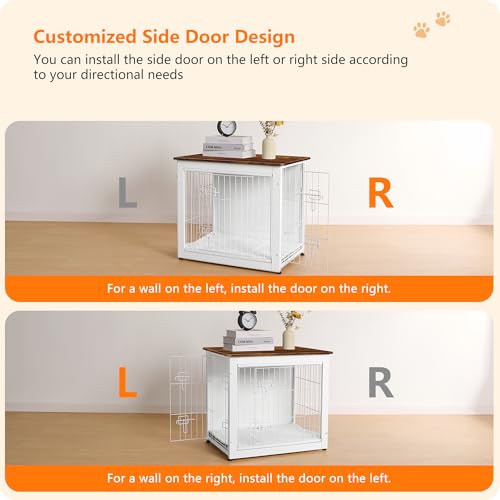 Dog Crate Furniture with Cushion, Wooden Kennel Table with Double Doors, Dark Gray M463411