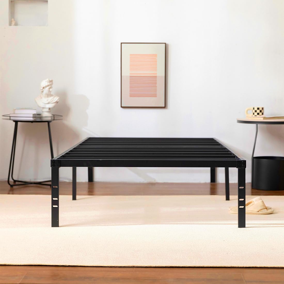Twin XL Metal Platform Bed Frame with Storage Space Under Frame, Black T689940