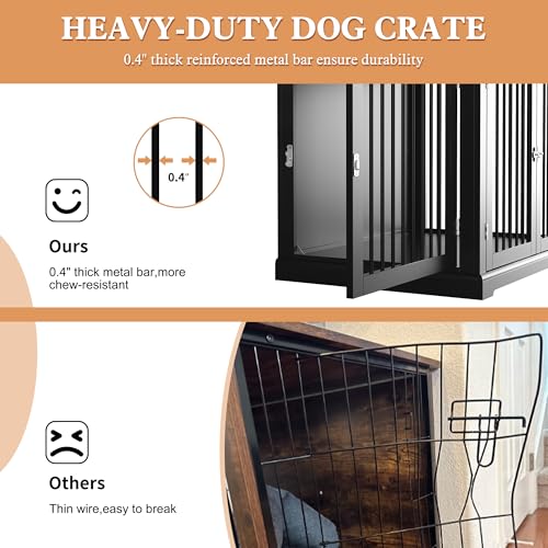 Large Wooden Dog Crate with Cushion and Flip Top, Black D5102