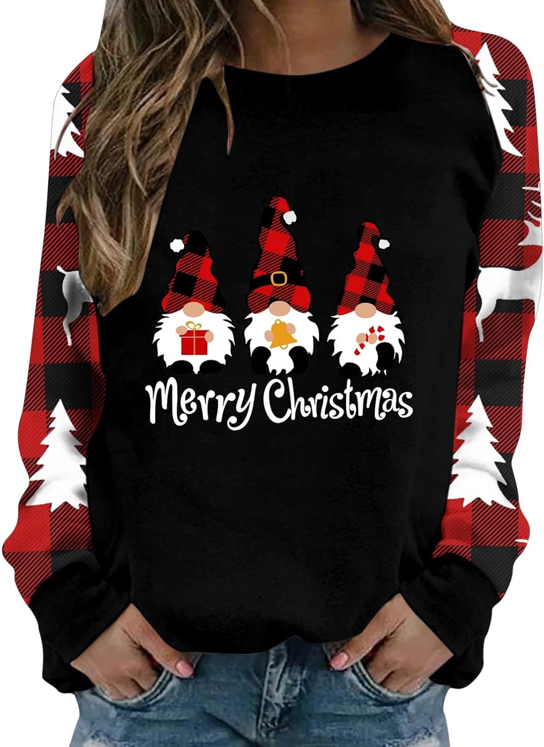 Black Plus Size Crewneck Christmas Sweatshirt P7236
