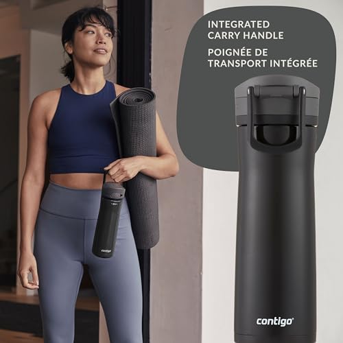 Stainless Steel Water Bottle with Carry Handle and Secure Lid, Vacuum-Insulated and BPA-Free, Licorice, 20 oz J9014