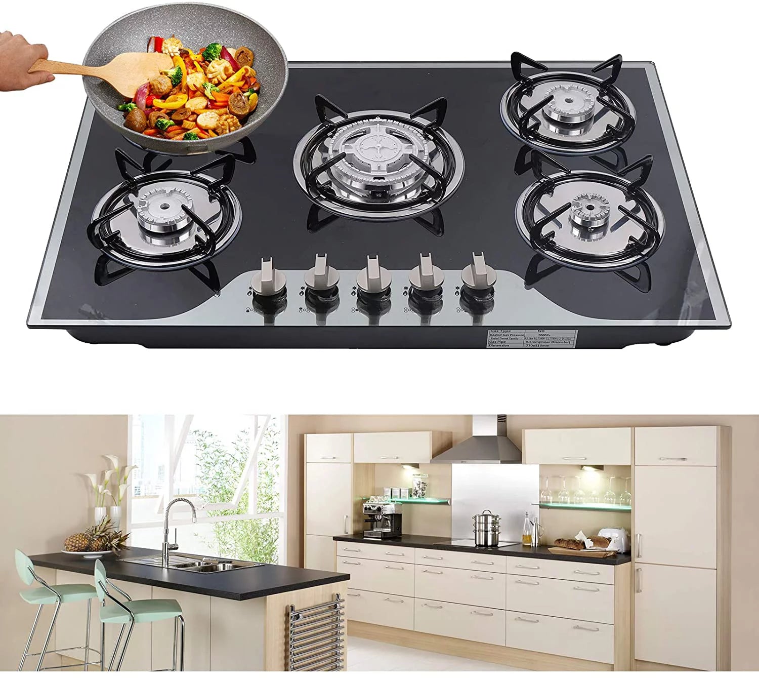 30" 5 Burner Gas Cooktop with Tempered Glass P8046