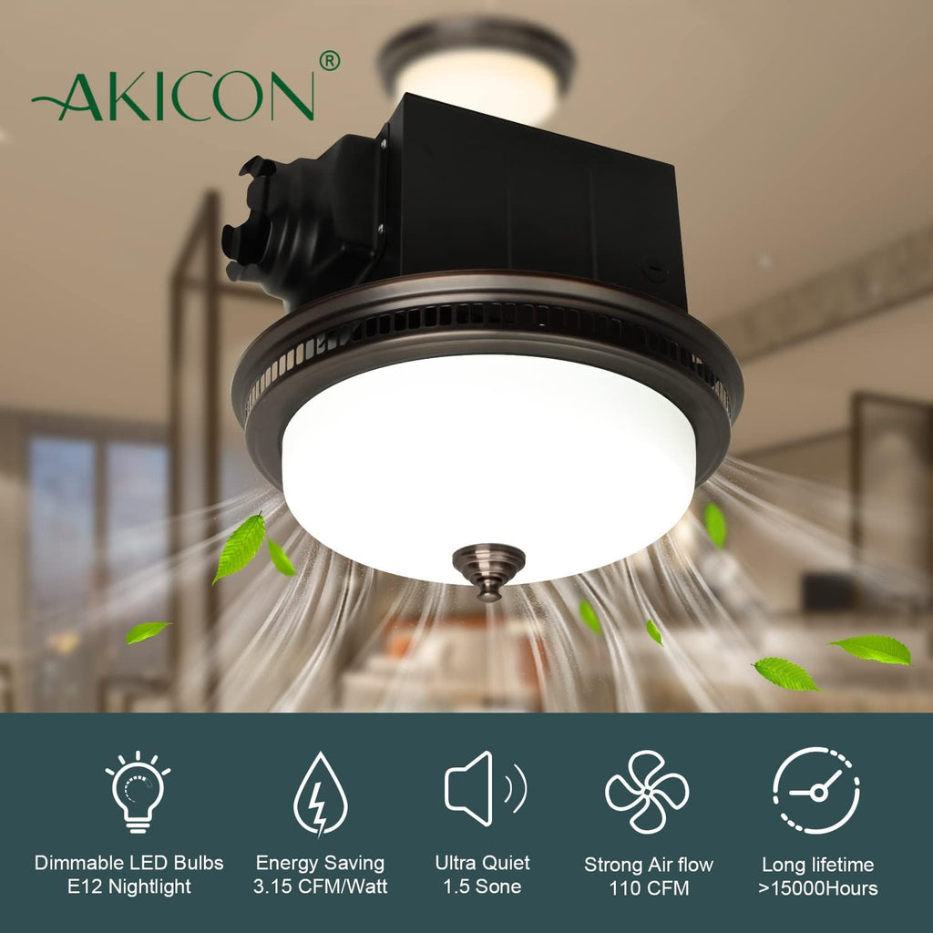 Bronze Round Exhaust Bathroom Fan with Light and Nightlight Q52636