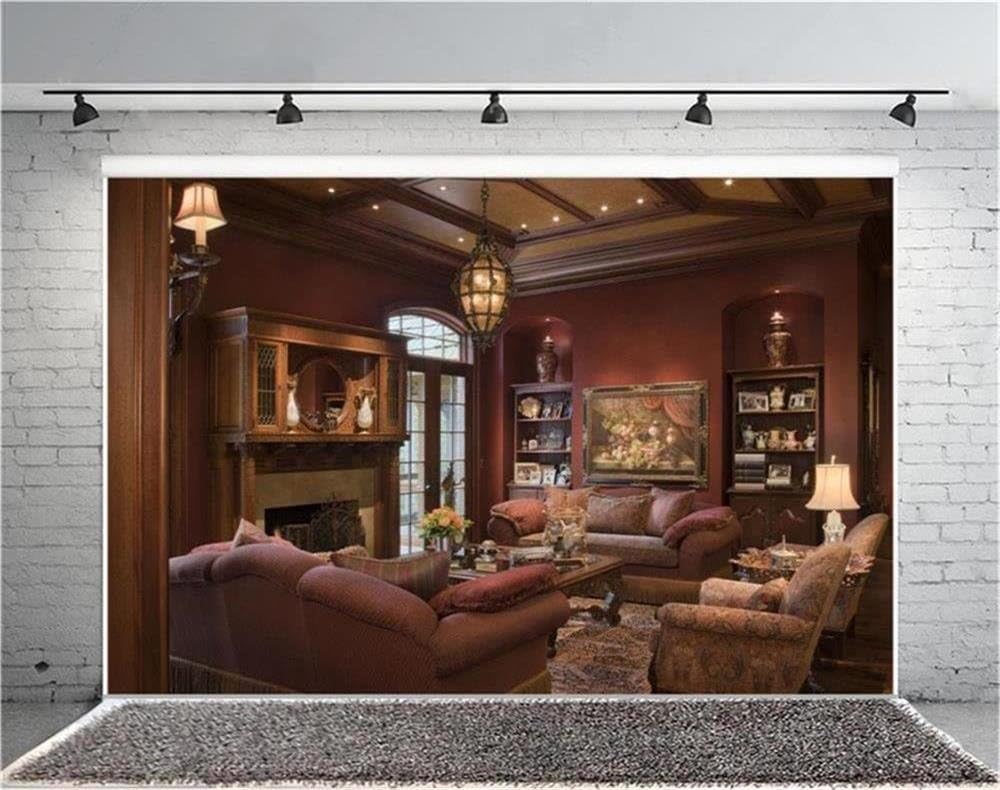 12x8ft Luxury Couch Sofa Photography Backdrop Vintage Fireplace Classic Interior T433