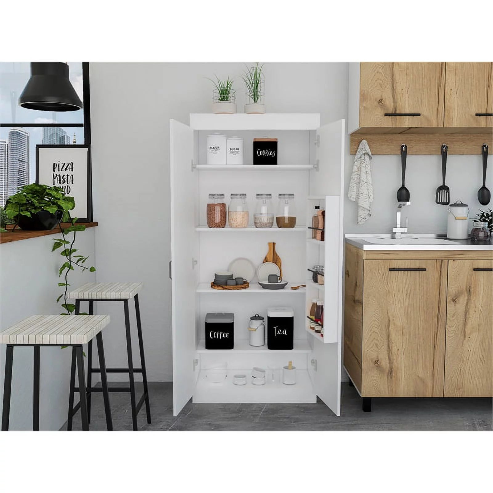 White 5-Shelf Engineered Wood Pantry Cabinet I5762