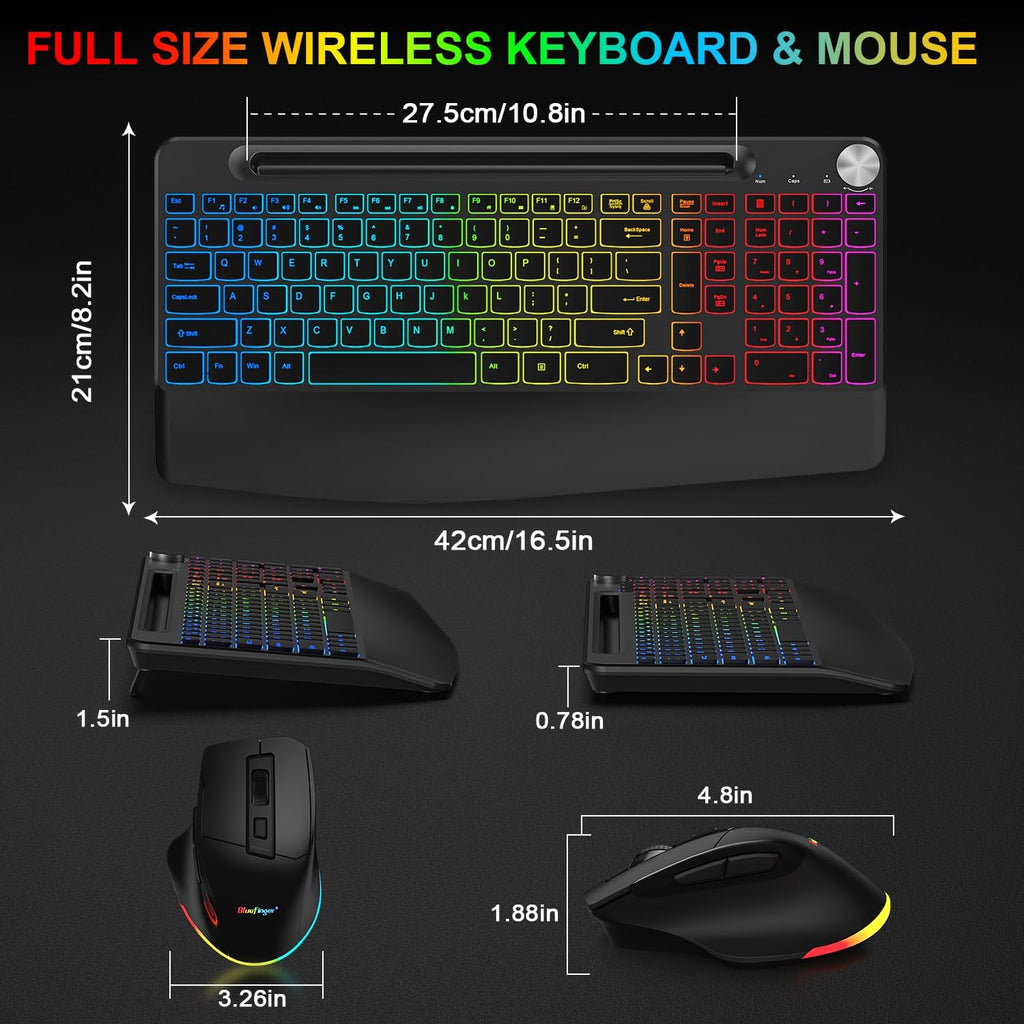 Wireless Keyboard and Mouse Combo, 2.4G Rechargeable Ergonomic Gaming Keyboard with Wrist Rest Y345