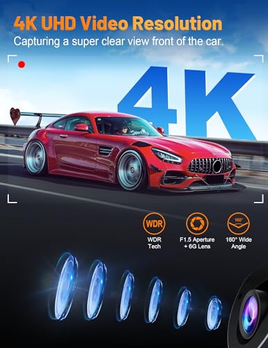 4K Dash Cam with Touch Screen, Built-in 5G WiFi, 64GB Card, Night Vision, Loop Recording U452363