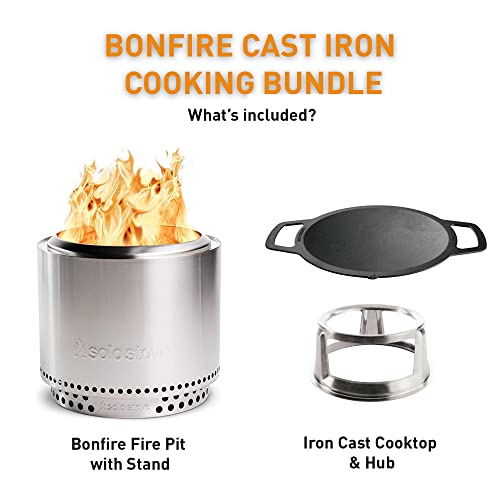 Portable Smokeless Fire Pit with Stand, Woktop & Hub, Stainless Steel/Cast Iron, 22in x 14.25in O8729