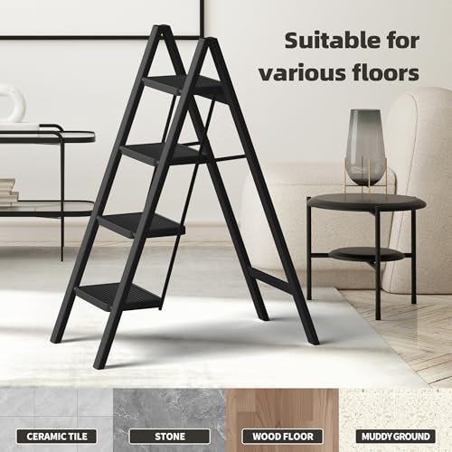Black Steel Folding Step Ladder with Anti-Slip Wide Pedal S5020
