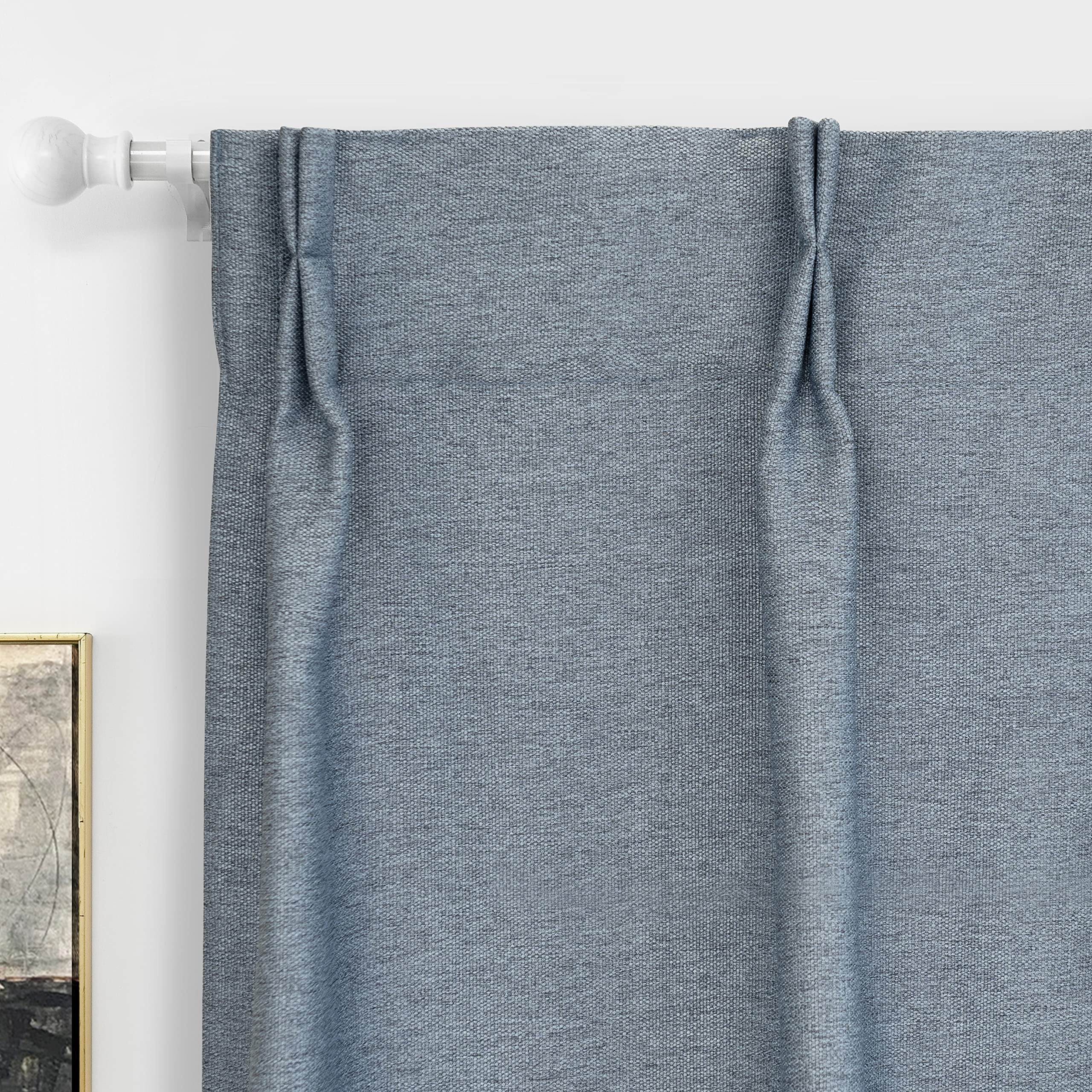 Dusty Blue Faux Linen Blackout Curtains 84 Inches 2 Panels K803