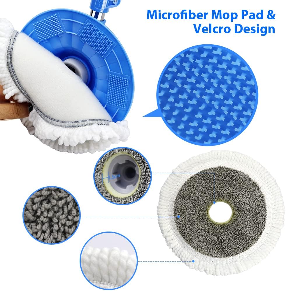 Spin Mop and Bucket with Wringer Set, Microfiber Mops Bucket, Stainless Steel Handle & 5 Reusable Pads L33683