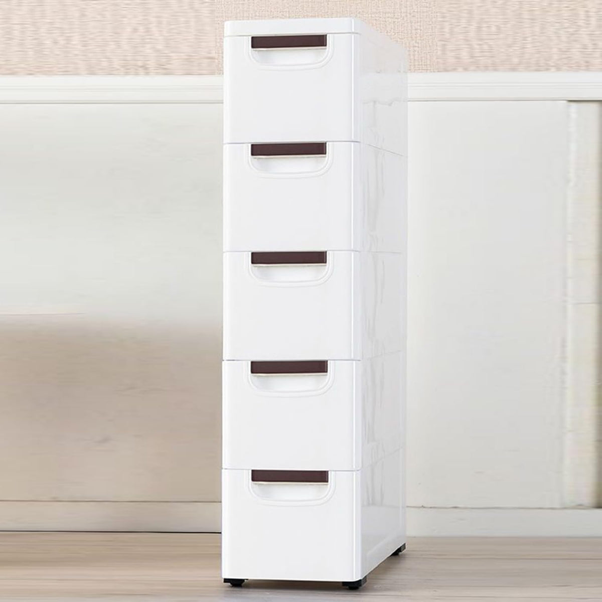 White 5 Drawer Plastic Storage Cabinet with Wheels Y620015