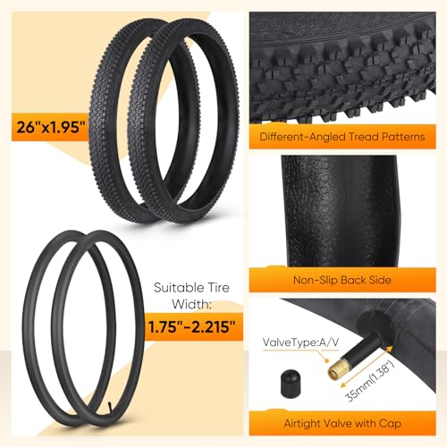 24/26x1.95 Inch Folding Bicycle Tire with Bike Tubes and Tire Levers (2 Packs) T91463