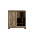 Gray Wash Wooden Coffee Bar Cabinet with Wine Rack Barn Door and Drawer B576
