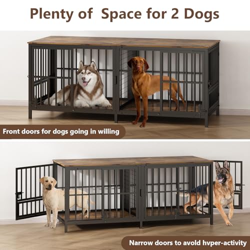 Extra Large 80" Wooden Dog Crate with Removable Divider D6741
