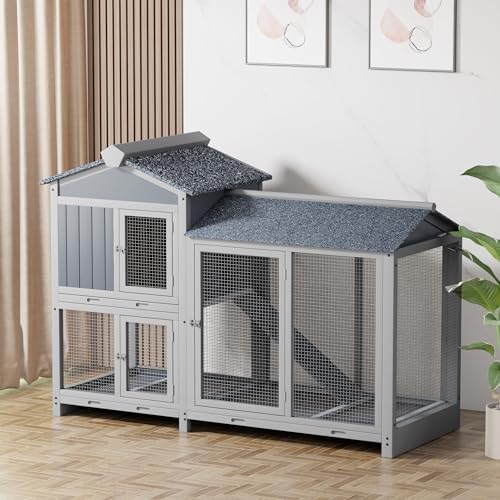 Grey 63" 2 Story Rabbit Hutch with Removable Trays F456814