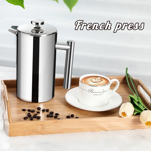 34 Ounce Stainless Steel French Press Coffee Maker with 3 Filter B920044