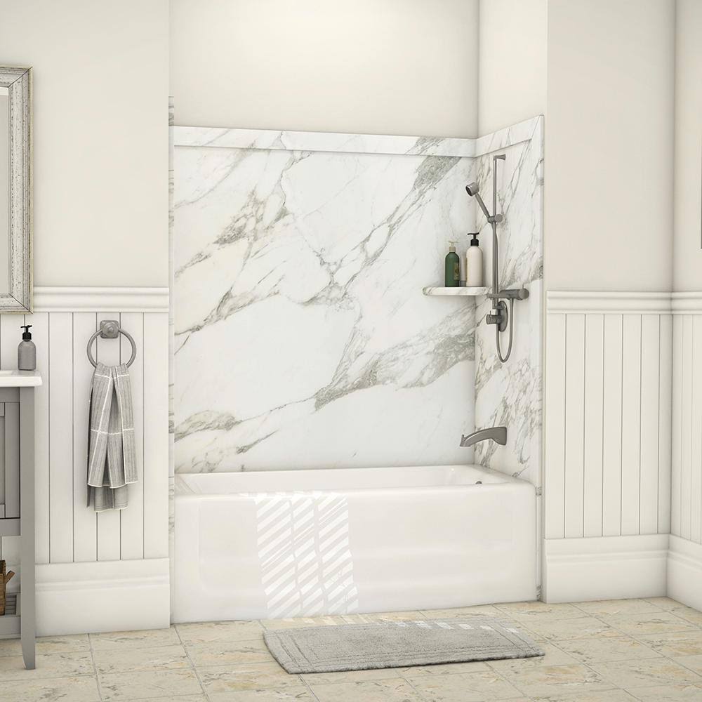 9-Piece Adhesive Alcove Tub Surround in Calcutta Gold W5270