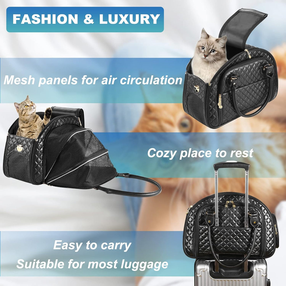 Black PU Leather Small Dog Carrier K2697