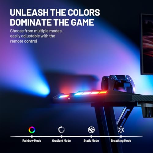 47 Inch Gaming Desk with LED Lights Carbon Fibre Surface S82709