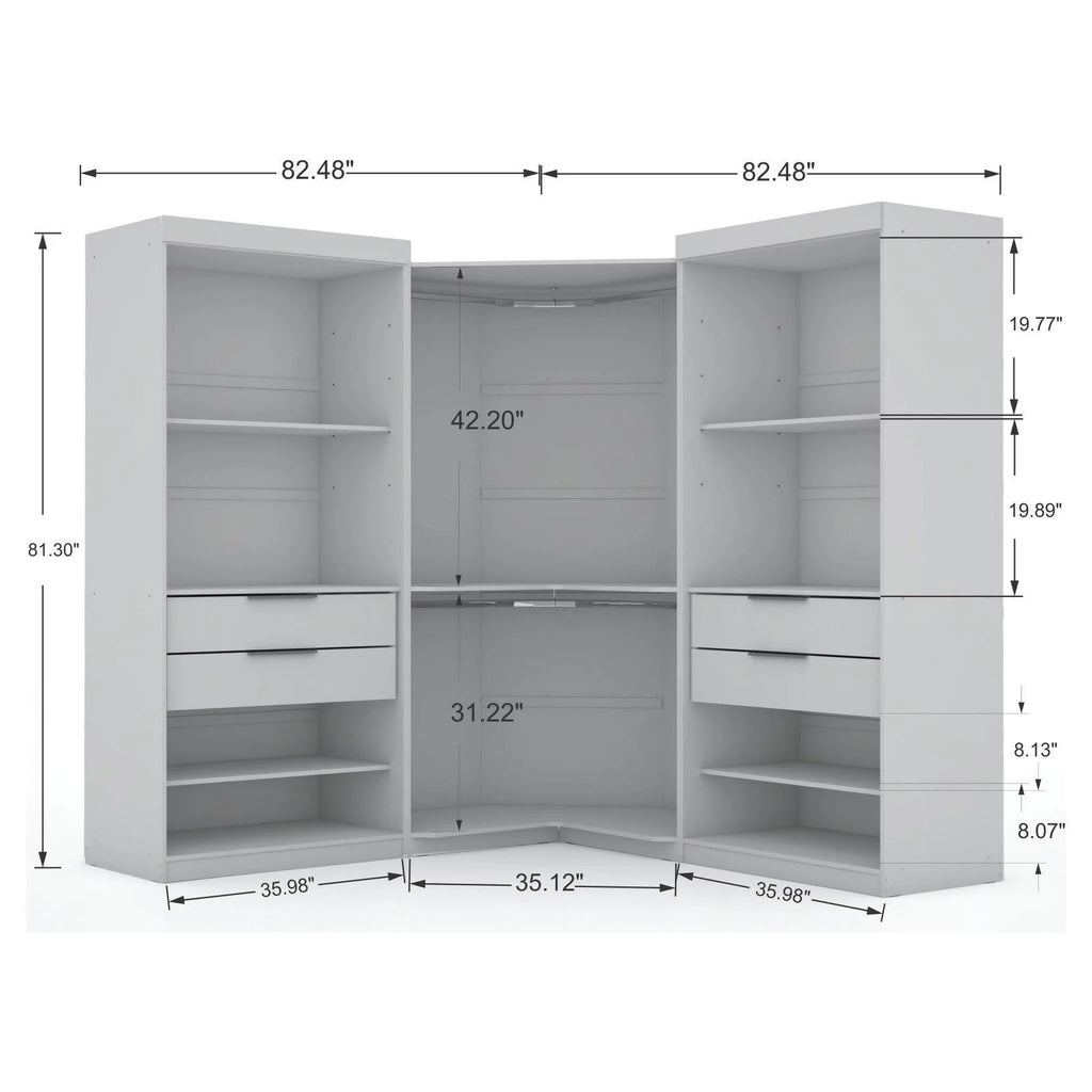 White 4 Drawer Corner Wardrobe Set of 3 L7553