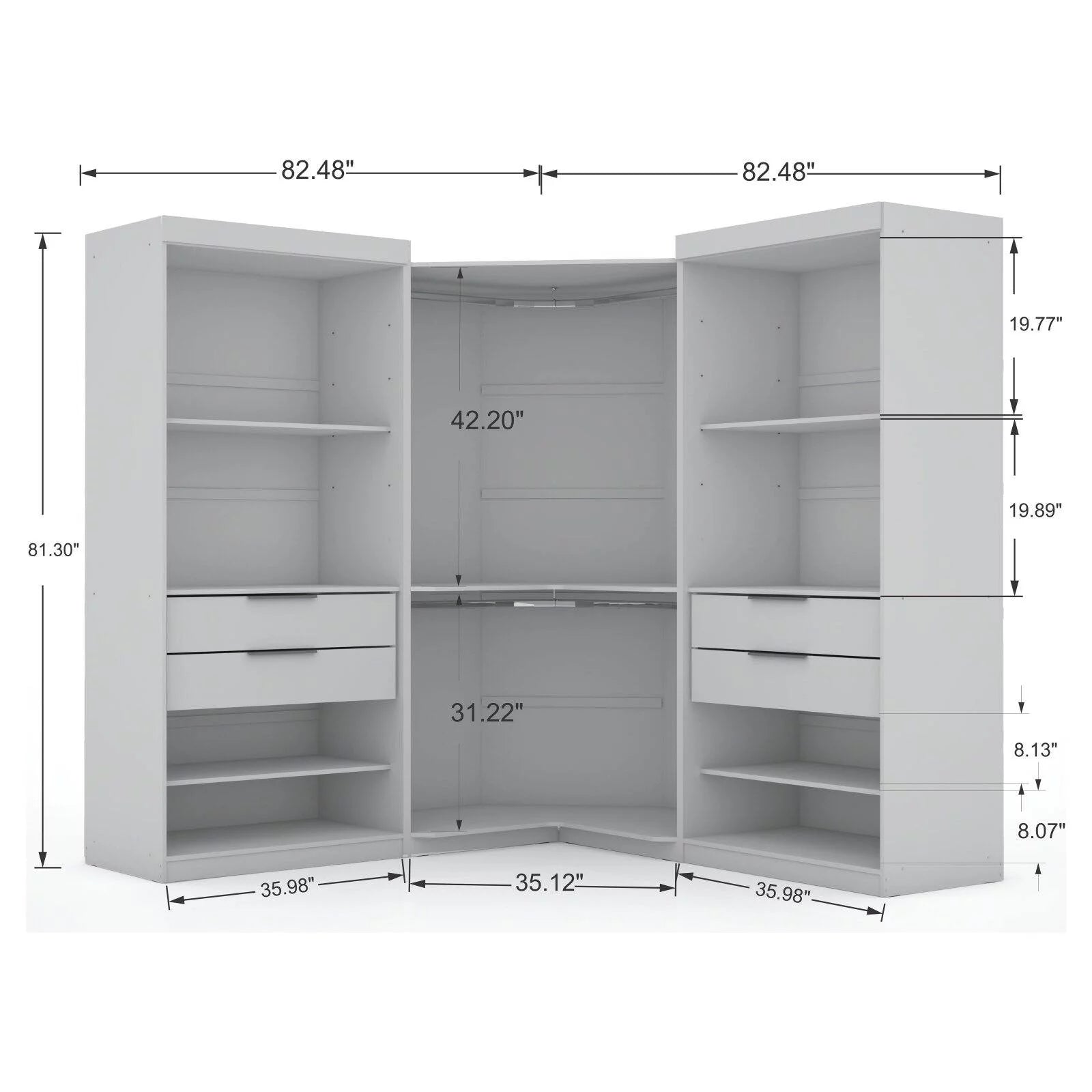 White 4 Drawer Corner Wardrobe Set of 3 L7553