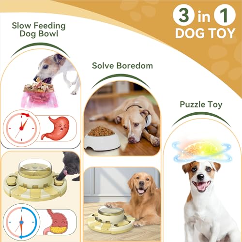 Dog Puzzle Toy Slow Feeder with Button Level 2 in 1 YLW E230