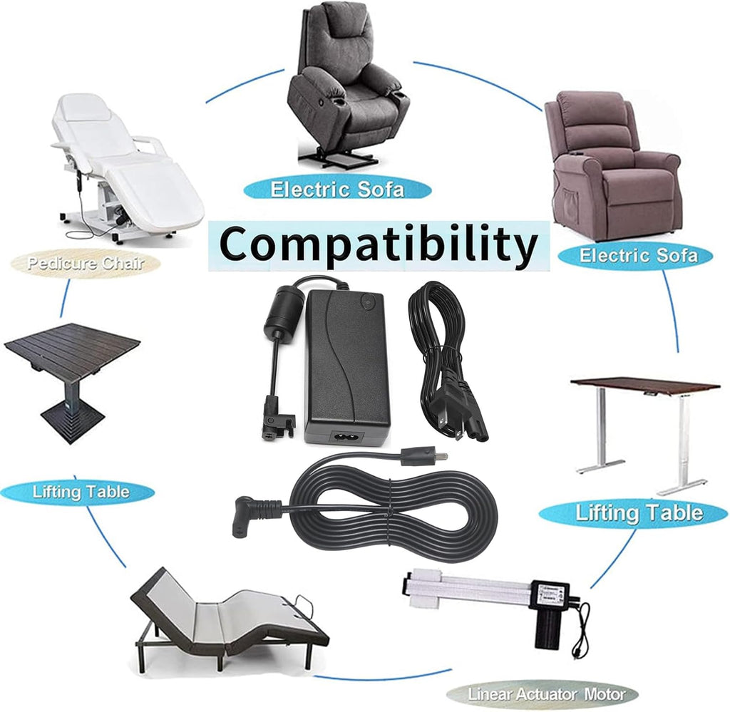 2-Pin Power Adapter with Extension L Shape Cable Cord for Lift Chair X110031