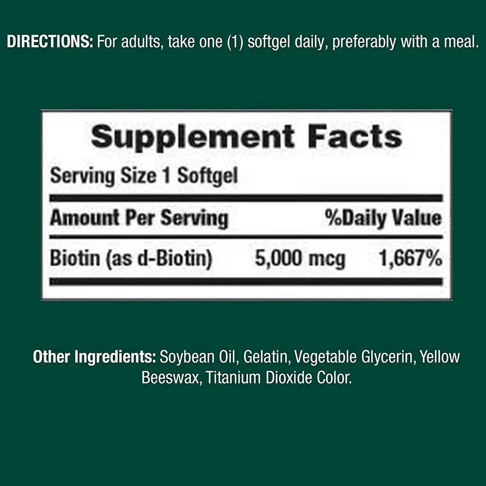 5000 mcg Biotin Vitamin Supplement Softgels Pack of 3 B65218