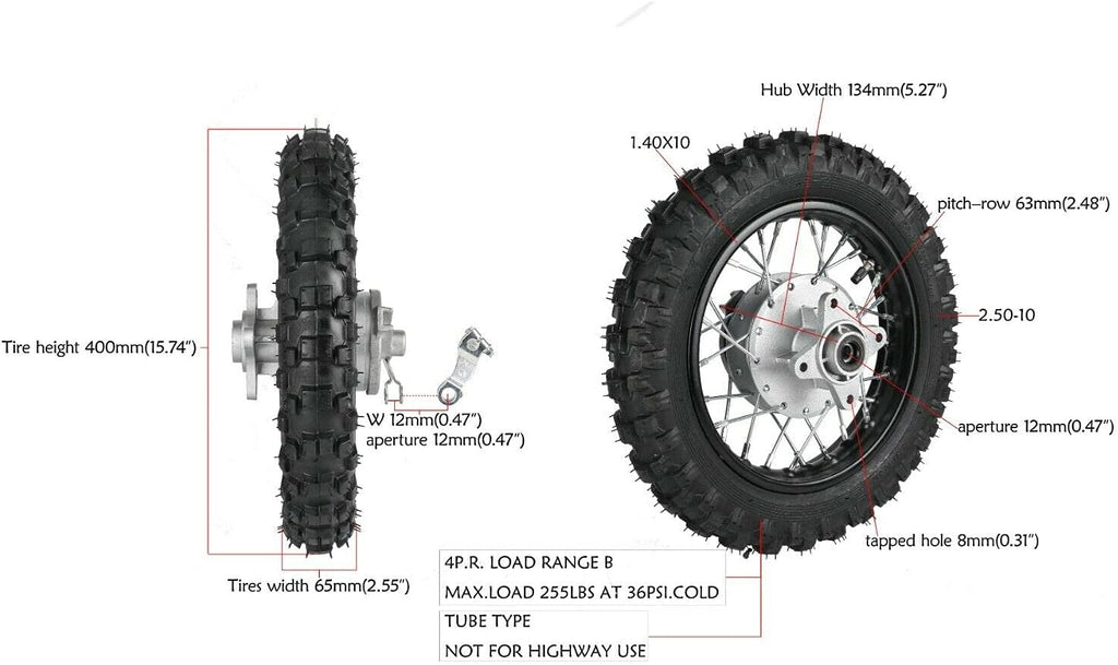 2.5-10" Rear Wheel Tire Assembly for Dirt Pit Bike S6205
