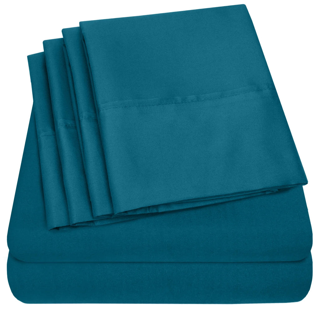 6-Piece Double Brushed Microfiber Sheet Set - Queen, Teal J809910