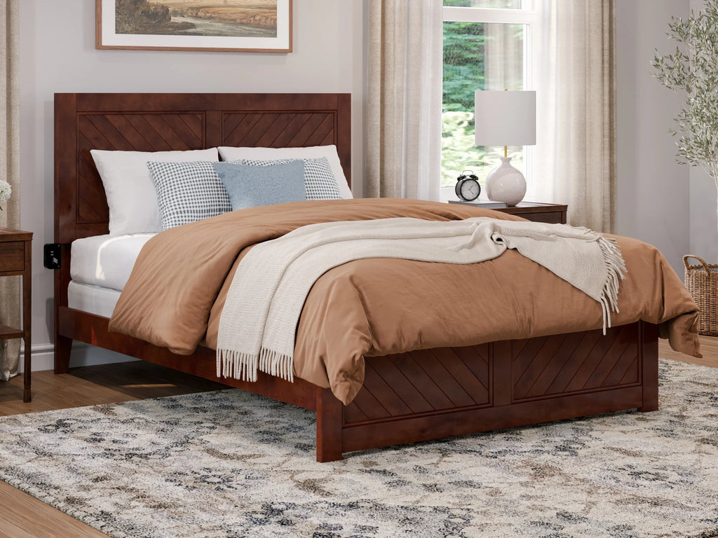Full Solid Wood Foundation Bed Frame with Matching Footboard B7756