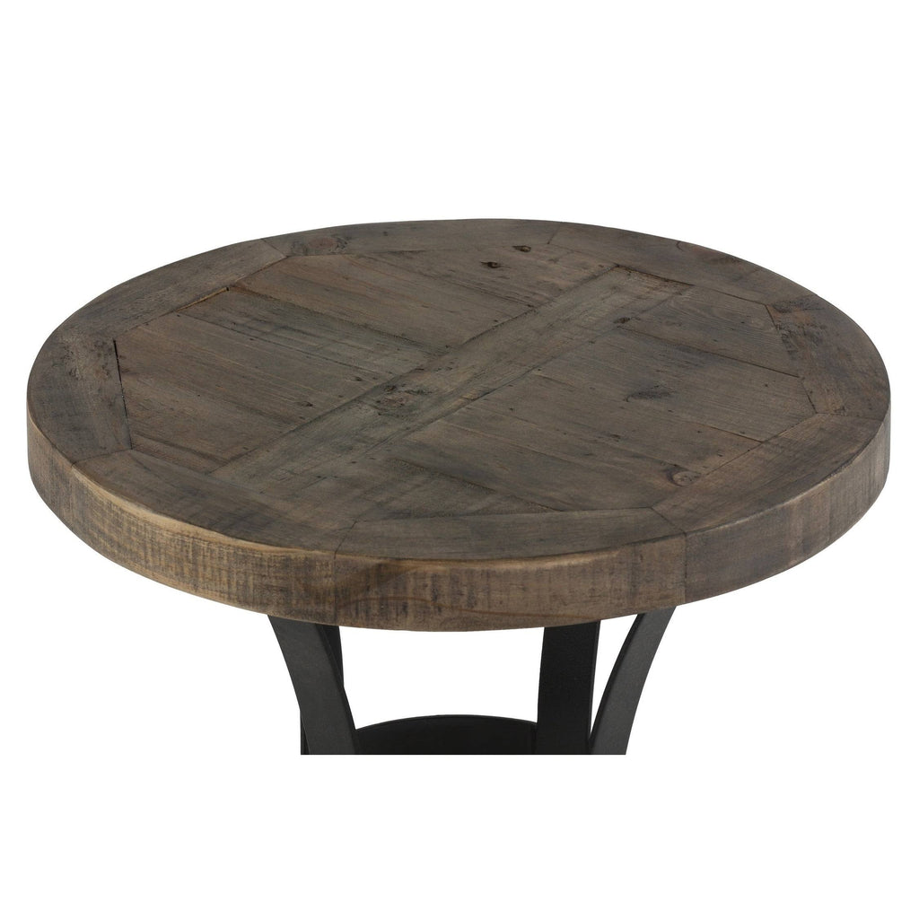 Solid Reclaimed Wood and Black Metal End Table F4975
