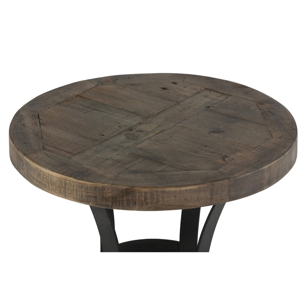 Solid Reclaimed Wood and Black Metal End Table F4975