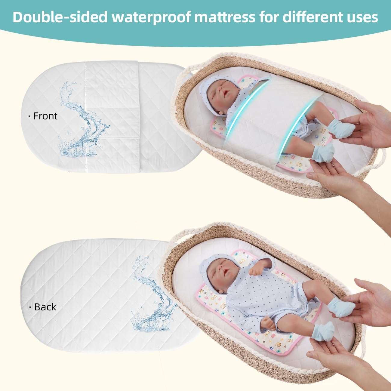 Baby Changing Basket with Waterproof 2 Diaper Pads and Removable Cover A9418