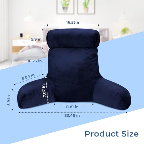 Grey Backrest Pillow with Arms, Headrest, Pockets, Removable Washable Cover, Detachable Neck Roll (Large 27") X66466
